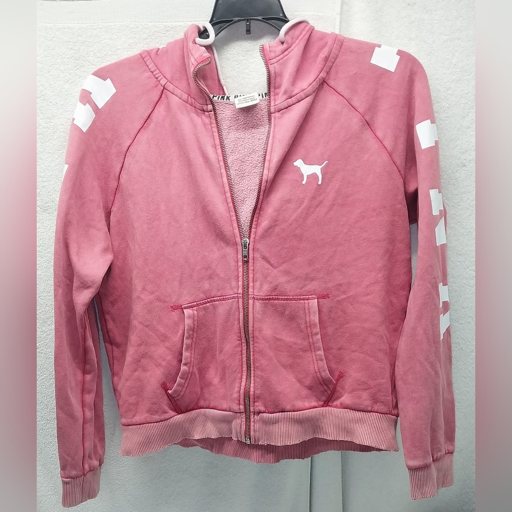 Pink Zip-Up Hoodie with White Logo Sz L - Picture 9 of 10